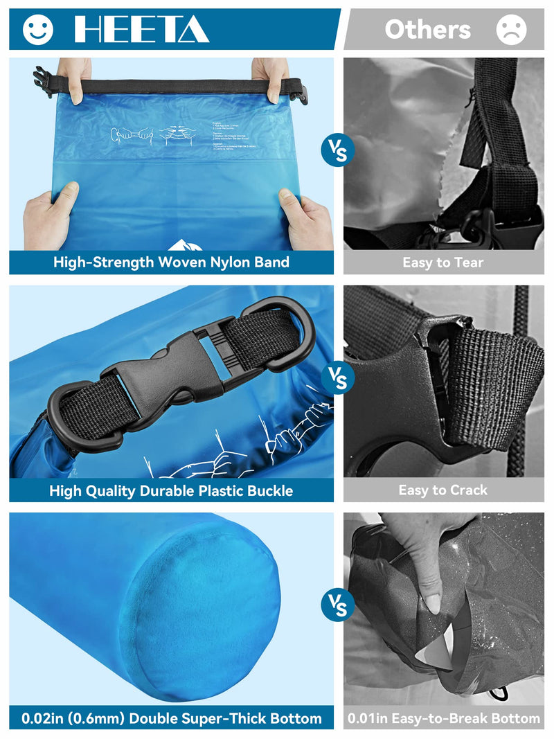 HEETA Dry Bag Waterproof for Women Men, 5L/10L/20L/30L/40L Roll Top Lightweight Dry Storage Bag Backpack with Phone Case for Travel Swimming Boating Kayaking Paddle Board Camping Beach Accessories Blue 10L