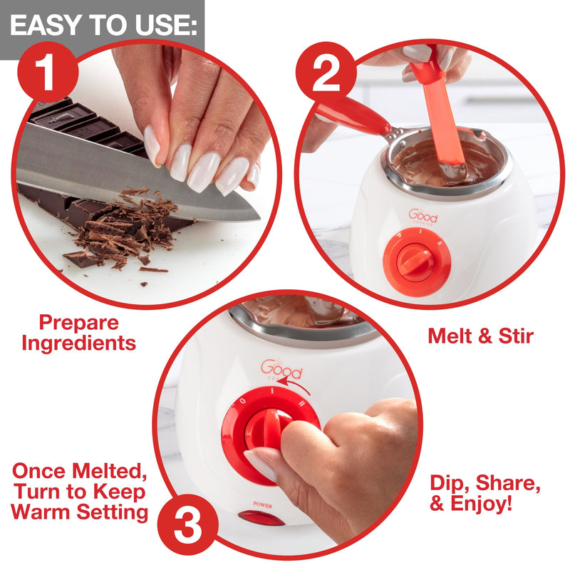 Electric Chocolate Melting Pot Set - Summer S'mores Candy Kit & Fondue w/ 30 Bonus Accessories - Dip, Drizzle, Decorate Strawberries & Marshmallows - 4th of July BBQ Party Appetizers & Desserts Single Pot