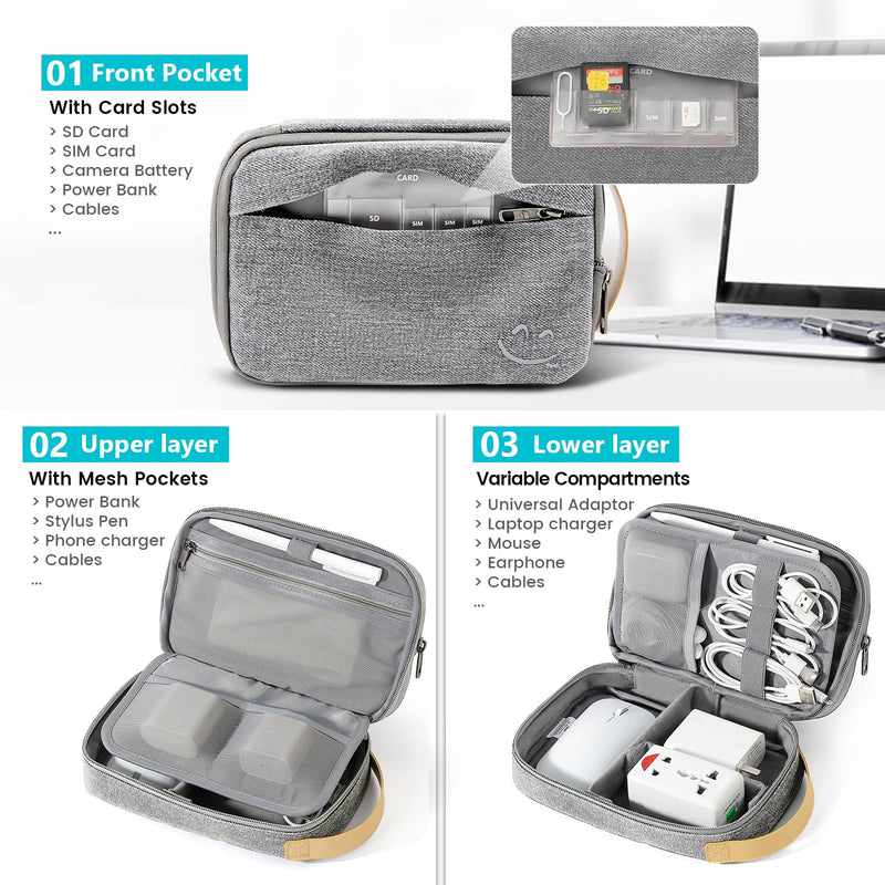 Travelkin Travel Electronic Cord Organizer Travel Case, Travel Cable Organizer Bag For Charger, Phone, Sd Card, Sim Card, Earphone, Usb Drives(Grey) Grey