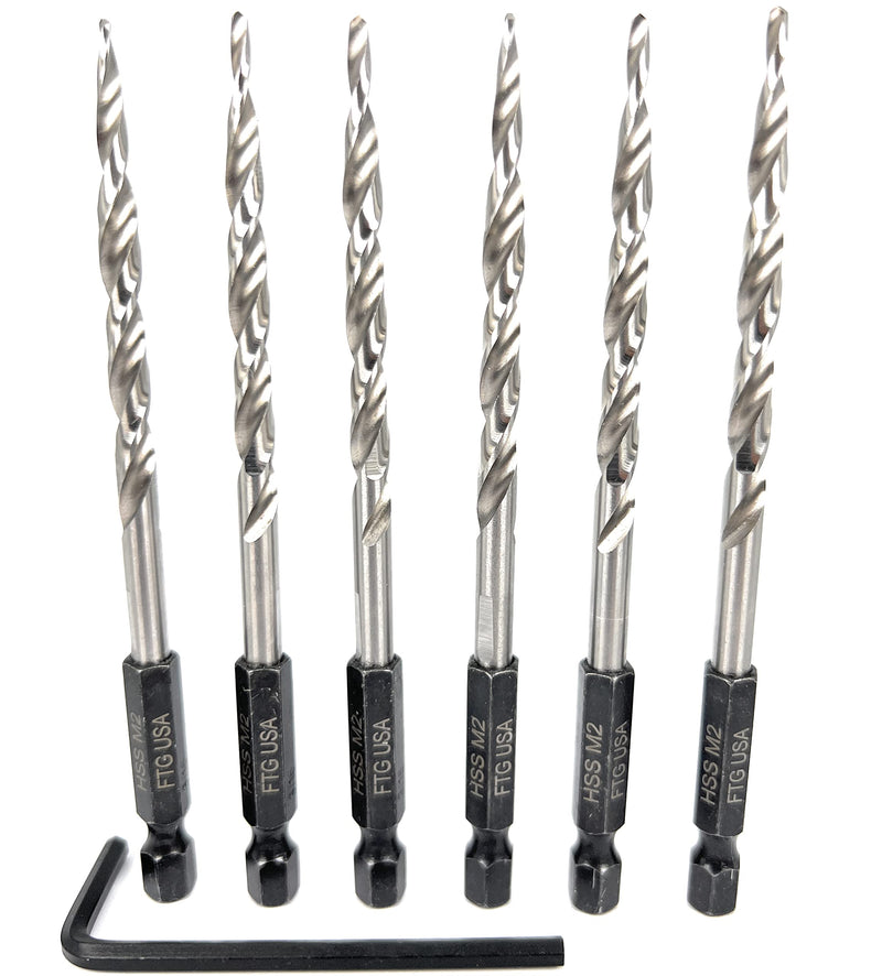 FTG USA Replacement Tapered Countersink Drill Bit Set 6 Pc (#10) 3/16" #10 6 Piece Same Size