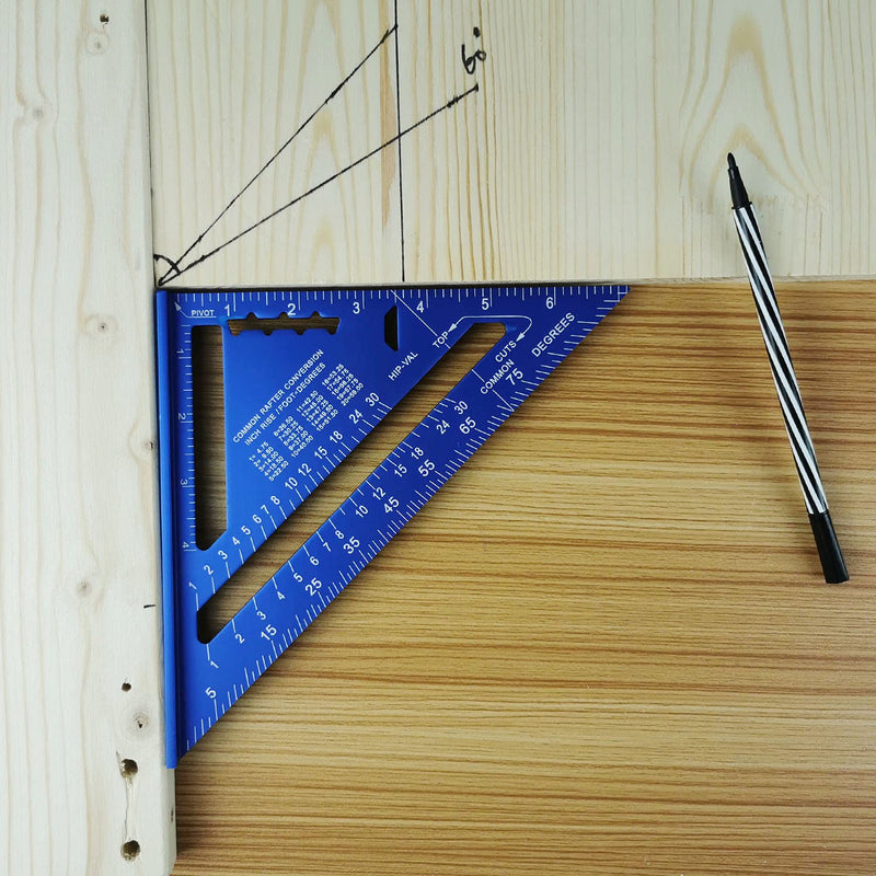 ASNOMY Imperial Triangle Ruler - 7 Inch & 12 Inch Blue Aluminum Alloy Rafter Square Protractor, High Precision Layout Measuring Tool for Engineer Carpenter Imperial Style Blue