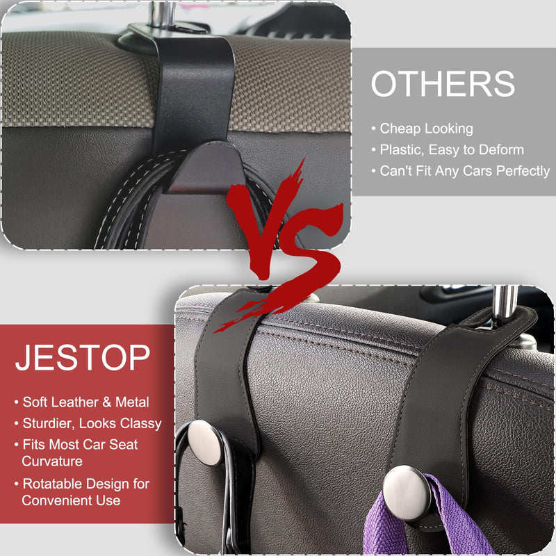 Car Headrest Hooks, 2 Pack Leather Car Seat Storage Hanger for Purses Bags, Stylish Car Seat Organizer Hooks for Handbag Coat Umbrellas, Car Inside Accessories, Black 2 Pcs