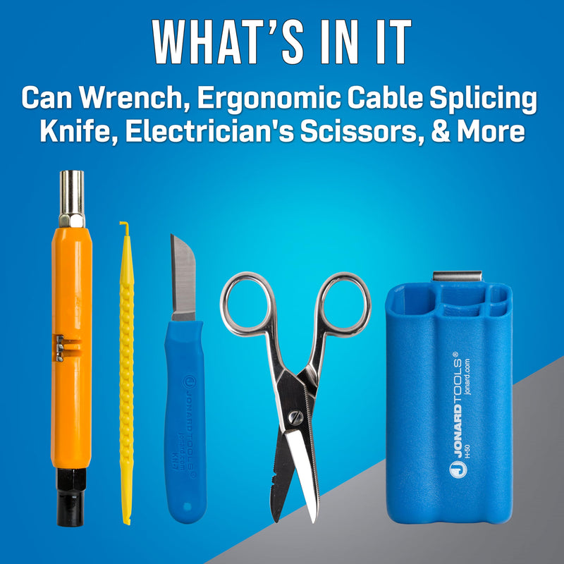 Jonard Tools TK-50 5 Piece Telecom Installer Kit with Can Wrench, Splicing Knife, Scissors, Probe Pick, and Tool Pouch