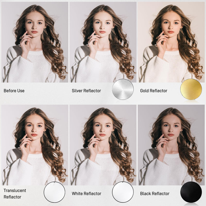 GVM Great Video Maker 43 Inch/110cm 5-in-1 Light Reflector - White, Silver, Gold, Black, Translucent - Collapsible Photography Reflector with Bag for Studio & Outdoor Shooting