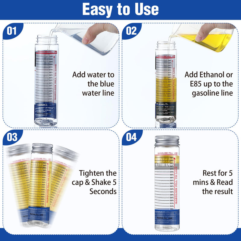 2 Pcs Ethanol Tester E85, E85 Fuel Test Kit Bottle, Reusable Wide Mouth Fuel Test Bottle, Gasoline Ethanol Testing Kit for Testing E85 Ethanol Levels to Maintain Peak Engine Performance