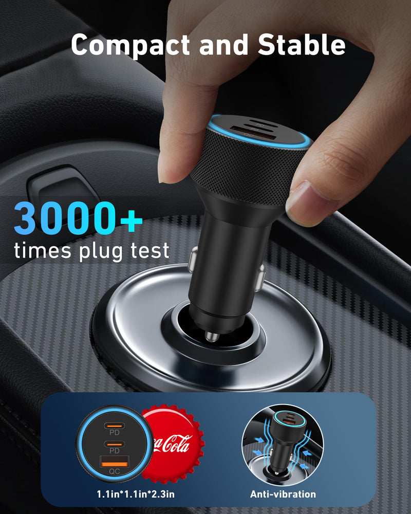 USB C Car Charger, 2Pack 3-Port 67W Dual USB-C & USB-A Phone Car Charger Adapter PD/QC Fast Charging Cigarette Lighter for iPhone 15 14 13 12 11 Pro Max, iPad, Samsung S24 S23 S22, Pixel 8 7, Android