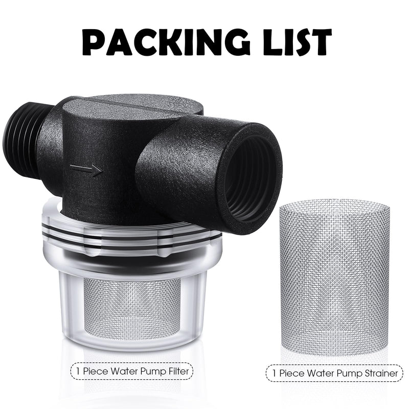 Water Pump Strainer Filter Set Include Twist On Pipe Strainer and Extra 50 Mesh Stainless Steel Filter Screen, RV Replacement 1/2 Sediment Filter Compatible with WFCO Pumps