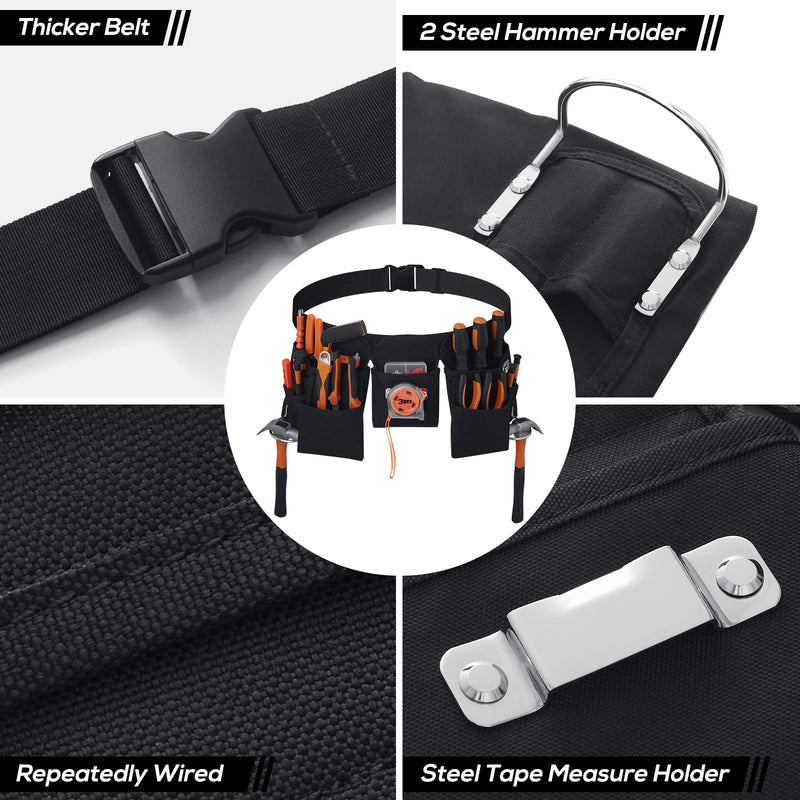 Gifts for Men,19 Pocket Tool Belts with Quick Release Buckle- Heavy Duty Detachable & Adjustable Utility Belt,Work Apron for Men and Women,for Electrician,Carpenter,Construction Tool Belt (Black) Black