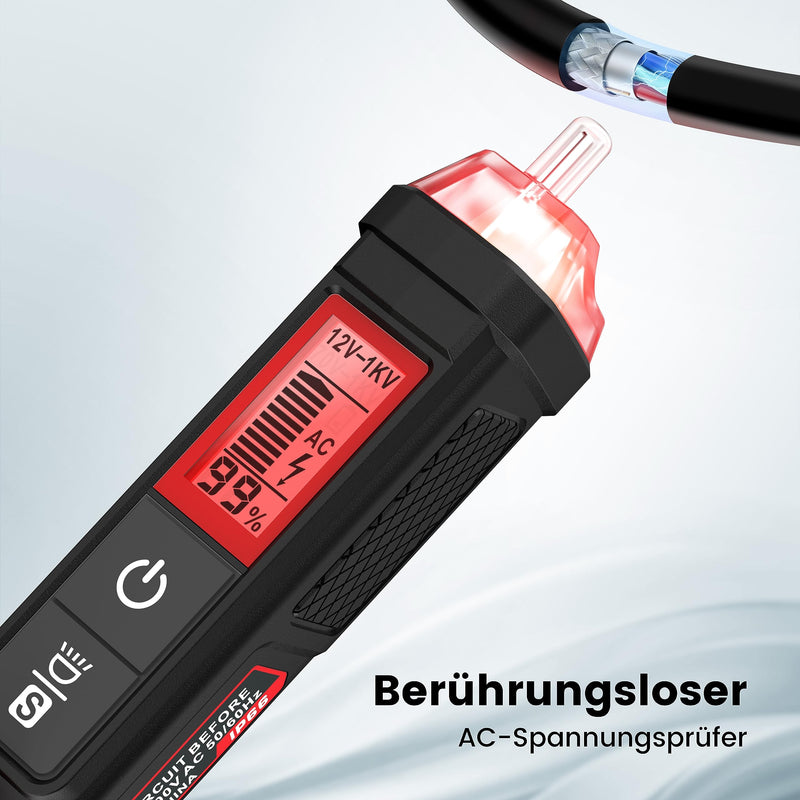 KAIWEETS Non-Contact Voltage Tester AC (AC Voltage Only) HT100s with Digital Display of Voltage Strength in Percent, Electric Test Pen Phase Tester (Dual Sensitivity 12~1000V/70~1000V)