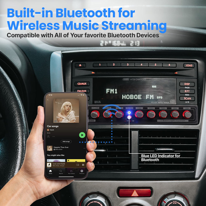 PyleUsa 5 Bands Graphic Equalizer with SUB Volume Adjustable for Subwoofer Channel, Built in Bluetooth for Wireless Music Streaming, Stereo RCA Output, Aux RCA Input, Mounting Hardware Included 5 Band