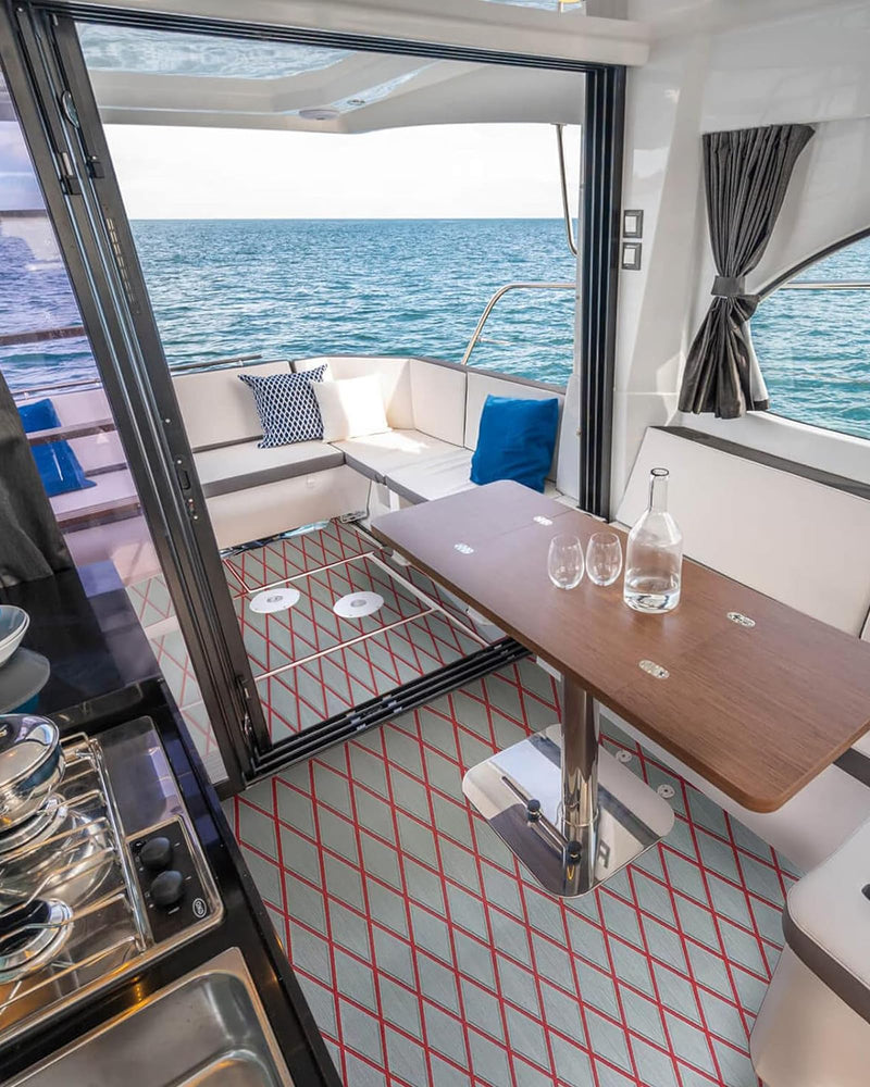 KXKZREN EVA Foam Boat Flooring Decking Sheet 6mm Thick Diamond Anti-Slip Marine Flooring Mat Self Adhesive Deck Pad for Bass Boat Yacht Motorboat RV Cooler Tops,47.2" x 94.5" / 27.6"x74.8" Grey With Red Diamond Seam Lines 94.5 x 16 inch , 10.59 sq.ft