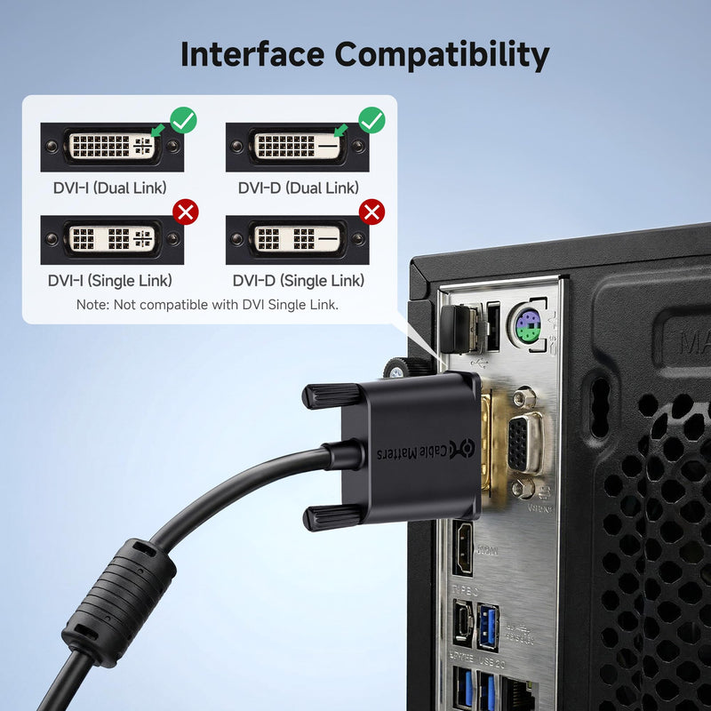 Cable Matters DVI Cable with Ferrites - 25ft, DVI Dual Link Cable 25 Feet