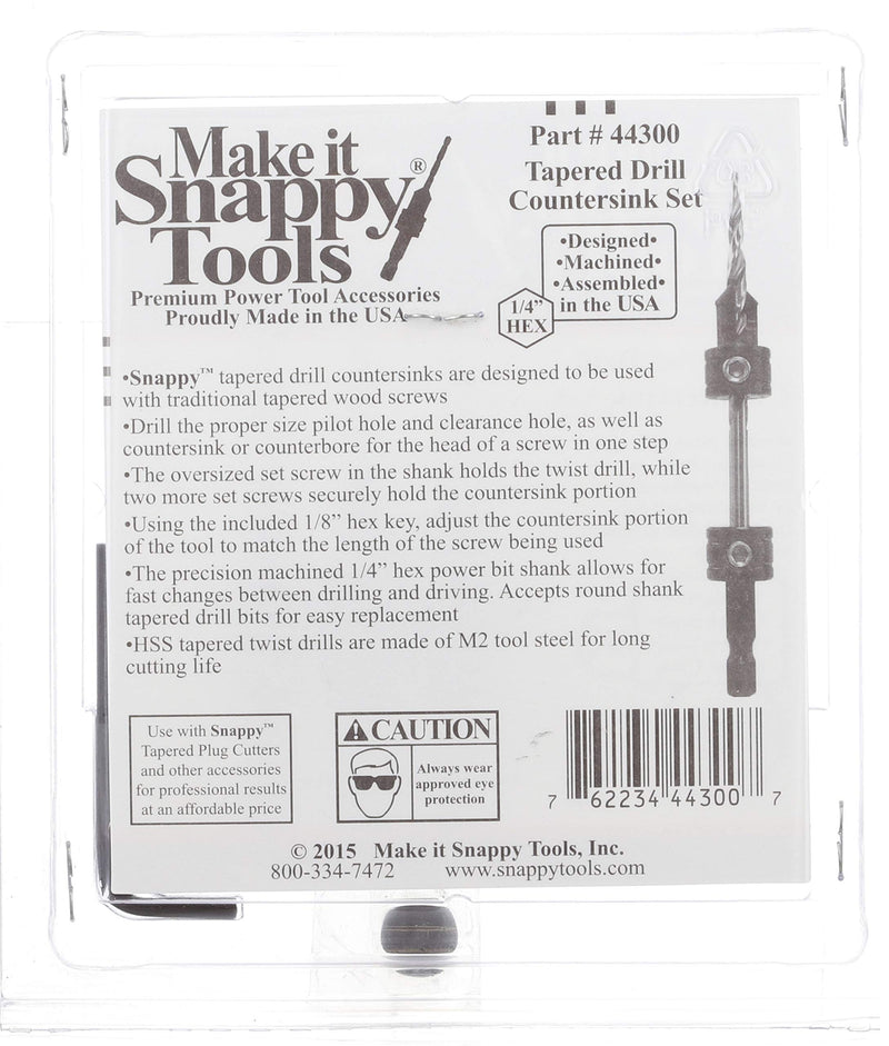 Snappy 3pc Tapered Drill Bit Countersink Set Made in USA Large Set Screws Quick