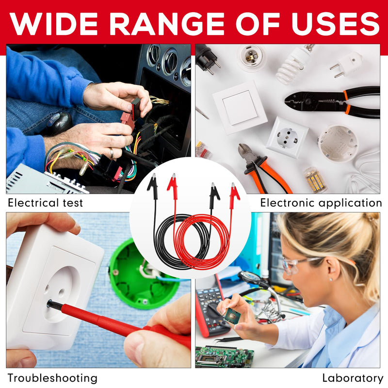 Dunzy 8 Pcs Dual-Ended Alligator Clip Test Leads Jumper Wires Alligator Clips 1500v 20a 6.6ft Electrical Test Wires Silicone Flexible Cable for Electrical Testing 6.6 Ft