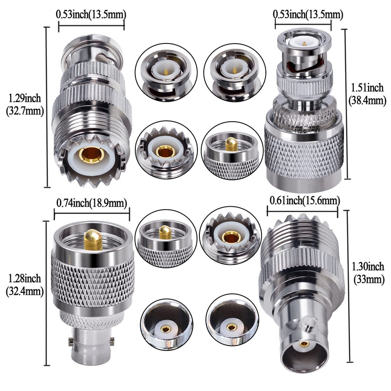 4pcs PL259 SO239 to BNC Adapter Coax Cable Connector, BNC to UHF Adapter Kit Male to Female Cable Gender Changers Coaxial Connector Kit for CB Radio,Radio,Antennas,Extension Coax Cable UHF to BNC Adapter Kit