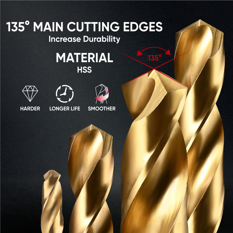 amoolo Impact Drill Bit Set, 33pcs Titanium HSS Twist Hex Shank Drill Bit Set for Metal, Steel, Wood, Plastic, Quick Change Design Plus 8pcs PH2 Short bits (1/16''-1/2'')