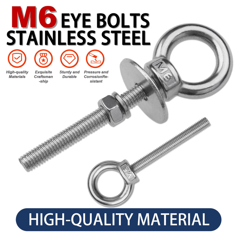 12 Pack M6 Stainless Steel Eye Bolts with Nuts, 1/4" x 2" Long Lifting Ring Eye Bolt， Eye Bolts Heavy Duty for Hang Tie Down Outdoor (12, M6x51mm (1/4"x2")) M6x51mm (1/4"x2") 12