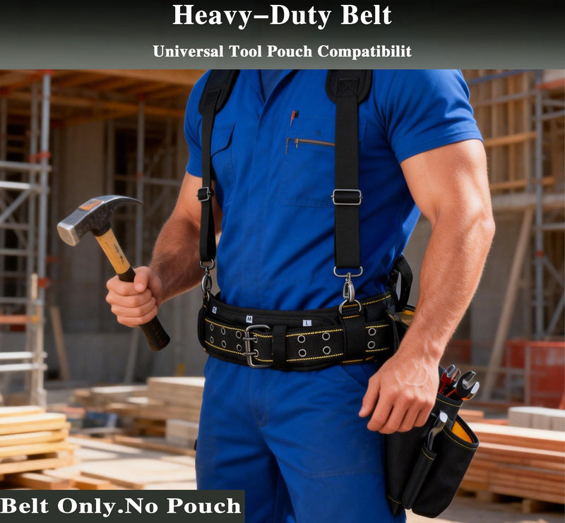 MELOTOUGH Padded Tool Belt for Men with handle strap, Heavy Duty Work Belt with D ring, Adjustable Waist 36"-47" for Electrician (Work Belt Suspenders Not Included) 4 D-rings Hook