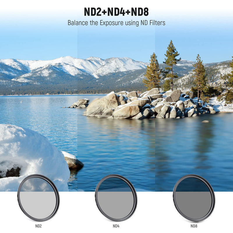 NEEWER 52mm ND Lens Filter Kit: UV, CPL, FLD, ND2, ND4, ND8, Lens Hood and Lens Cap Compatible with Canon Nikon Sony Panasonic DSLR Cameras with 52mm Lens