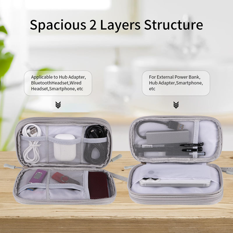 JIAKAI Travel Cable Organizer,Electronics Accessories Organizer Bag,Electronic Organizer Travel Universal Cable Organizer Electronics Accessories Bag for Cable, Charger, Phone (Double Layer -Grey) Double Layer -Grey