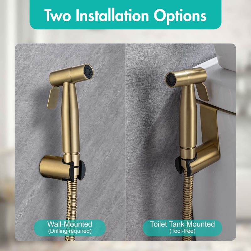BARROCK Handheld Bidet Sprayer for Toilet, Stainless Steel Metal Made Baby Cloth Diaper Spraying Kit, Bathroom Toilet Bidet Attachment Set for Bathing Pets and Feminine Hygiene, Brushed Brass Gold Brushed Gold 1