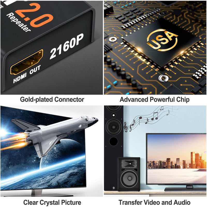 4K 2K 1080P 3D HDMI Booster, JerGO HDMI 2.0 Signal Amplifier Repeater Boost Up to 200ft Transmission Distance 18Gbps Bandwidth