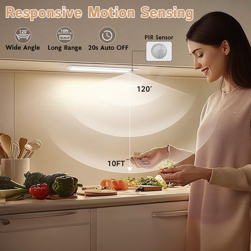 Under Cabinet Lighting Wireless, 4Pack Motion Sensor Light Indoor with 3 Color Temps, Dimmable Closet Lights Battery Operated, LED Magnetic Light, Rechargeable Under Counter Lights for Kitchen Stairs 12inch-4Pack