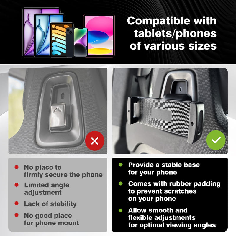 BestEvMod Seat Back Second Row Anchor 1/4 Screw Mount Phone Holder Tablet Mag Safe Compatible with 2022-2024 2025 2026 Rivian R1T&R1S Backseat fits All Phones&Android 360° Adjustable(Tablet Holder) Tablet Holder