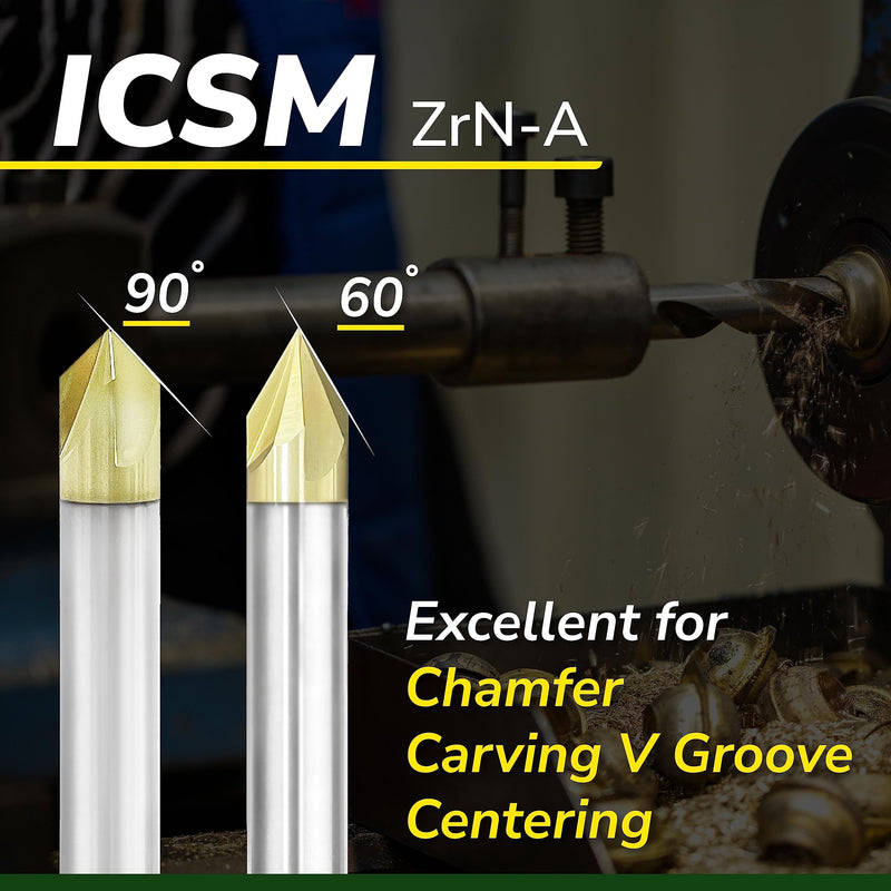 SPEED TIGER Chamfer End Mill - CNC Carving Bits, V Groove, 60 Degree, ICSM1/2 Diameter 3" OVL (1 Piece, 1/2" 60°) - for Wood, Alloy Steels, Hardened Steels – Mill Bits Sets for DIYers & Professionals 1/2" 60°