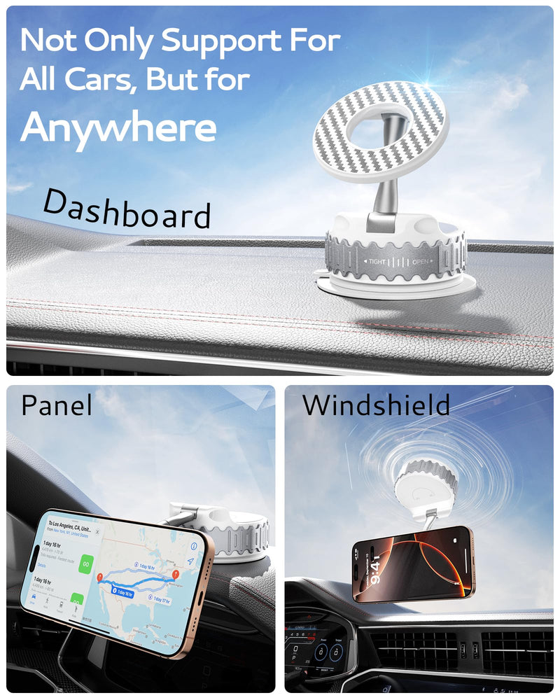 BEBEAR Car Phone Holder for Magsafe [78+LBS Hyper Suction & 4400gf Strongest Magnetic] 360°Adjustable Car Phone Mount, Phone Holders for Car/Gym/Mirror for iPhone 16 Pro Max & Android - White