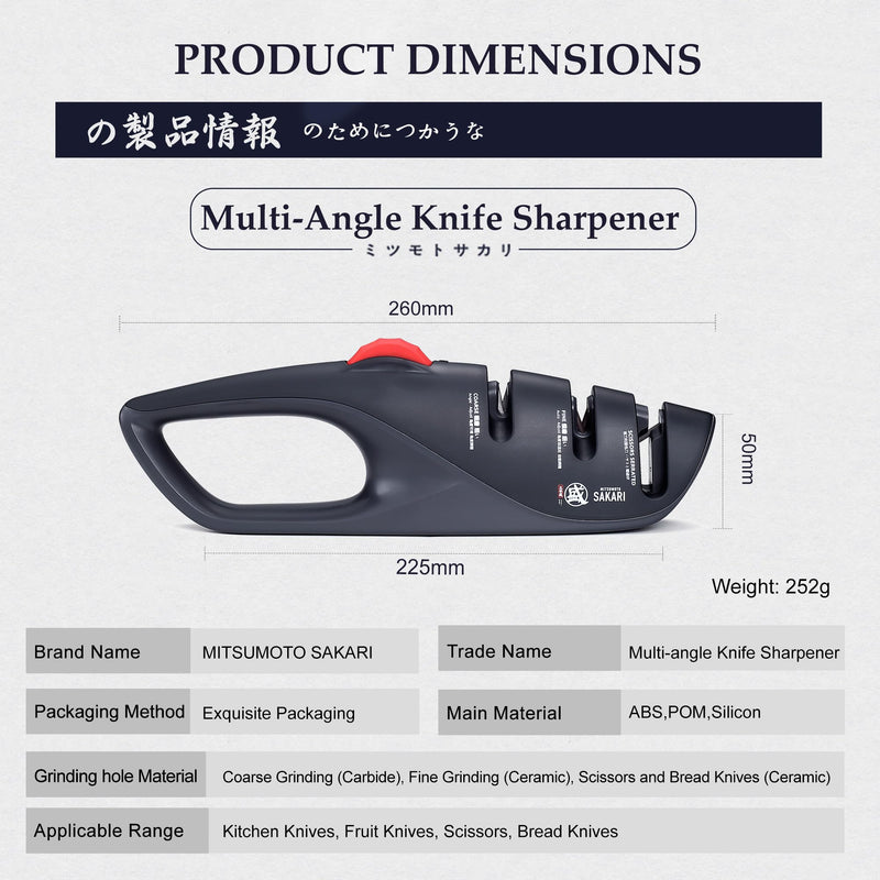 MITSUMOTO SAKARI Japanese Adjustable 5-Angle Knife Sharpener, 3-Stage Kitchen Knife Sharpeners For Kitchen Scissors And Knives, Professional Sharpening Tool With Angle-Lock Technology
