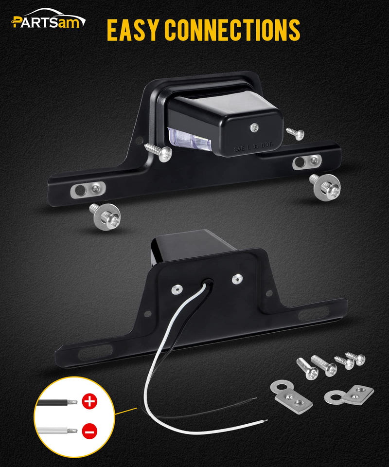 Partsam LED License Plate Light Waterproof 12V DC License Tag Light with Holder Drainage Hole Steel Bracket Mount ABS Housing PC Lens for Trailer Truck Pickup UTV ATV RV Boat 12V DOT Compliant Black