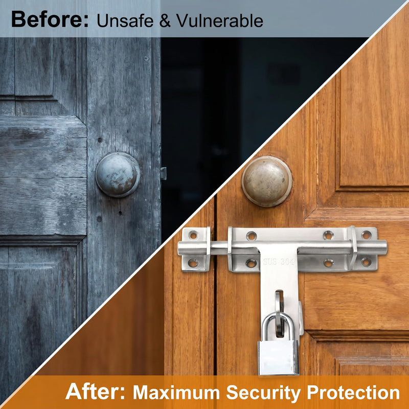 dingchi Sliding Bolt Gate Latch, Safety Lock Bolt Hasp, Heavy Duty 304 Stainless Steel Barrel Door Latches, with Padlock Hole, Brushed Finish MK 7 lnch