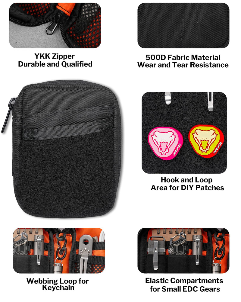 VIPERADE VE31 Small EDC Pouch, Men's Pocket Organizer, Small EDC Organizer Multitool Pouch for Camping/Hiking/Bushcraft (Black) Black