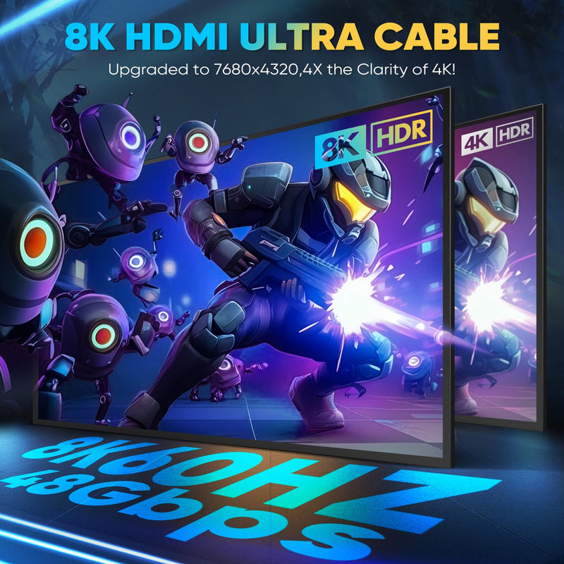 10K 8K 4K HDMI 2.1 Cable 25FT, Ultra High Speed 48Gbps Braided Cord, 8K@60Hz 4K@120Hz, HDCP 2.2 & 2.3, HDR10, DTS:X Compatible with Roku TV/PS5/Xbox/HDTV/Blu-ray 8K-25FT