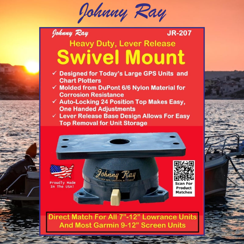 Johnny Ray JR-207 Fish Finder Mount and Depth Finder Mount - Heavy Duty Marine Electronics & Sonar Bracket for Boats, 360° Rotating Quick Release Swivel Base