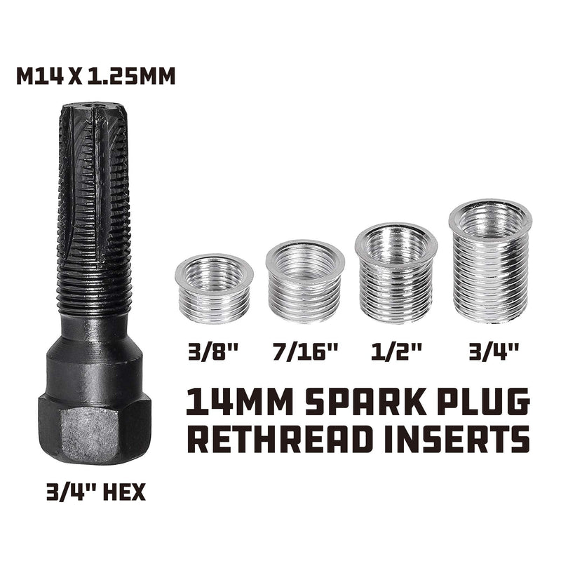 Powerbuilt 648421 14MM Spart Plug Thread Repair Kit 14mm Rethreader Kith with 4 Inserts