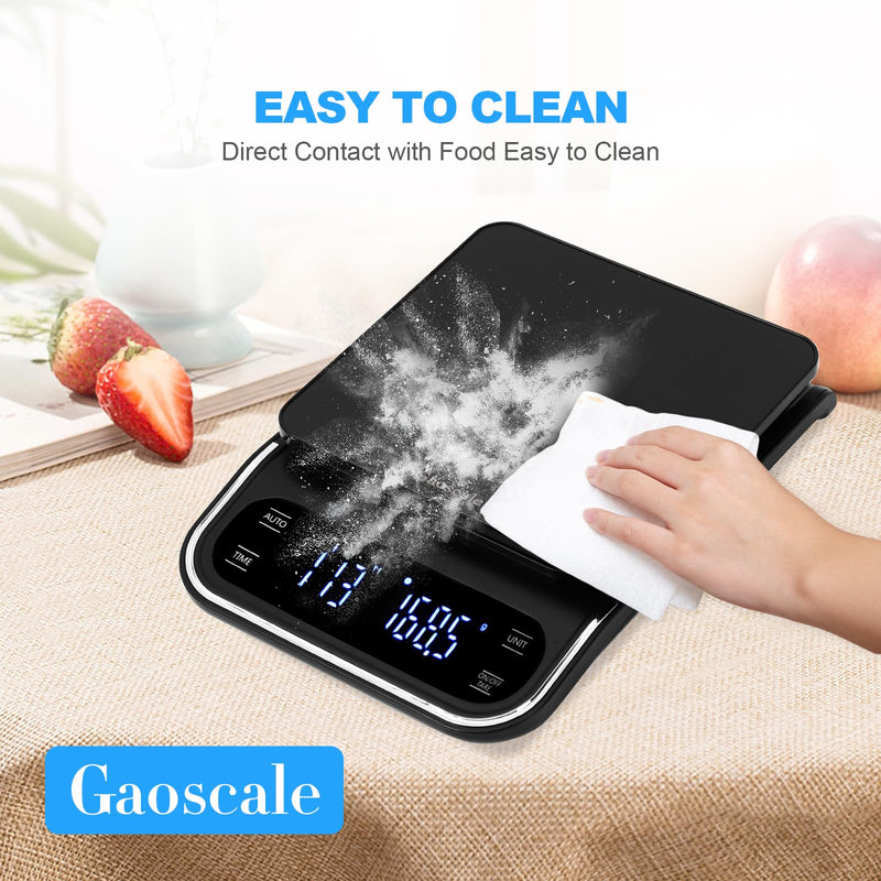 Coffee Scale With Timer - Digital Espresso Scale Rechargeable, Back-Lit LCD Display, 4 Units, 3kg/0.1g High Precision