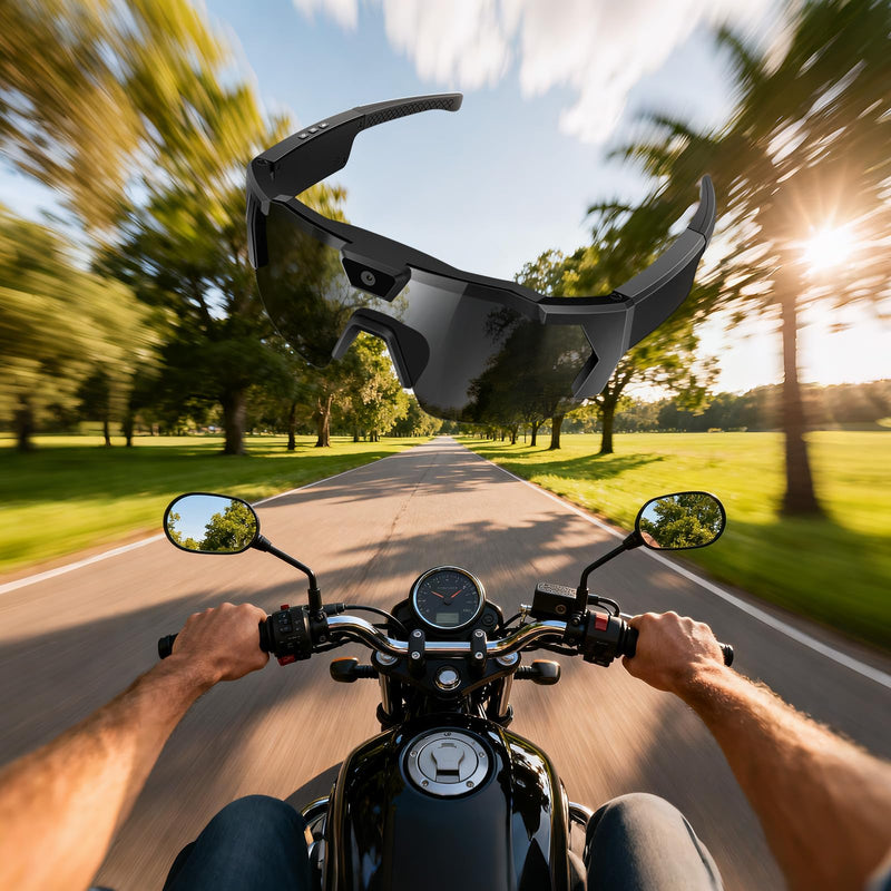 Smart Camera Glasses for Action Sports, HD Video Recording Glasses with 64GB Memory, Action Audio Camera Sunglasses for Men Women Outdoor(Black) Black