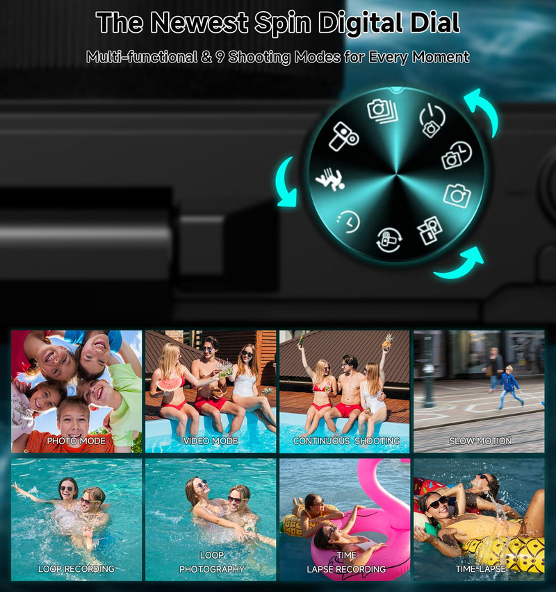 Digital Camera, 5K 80MP Travel Camera for Photography Compact Camera for YouTube with 3" 180° Flip Screen with 18X Zoom Autofocus Vlogging Camera with 64GB SD Card for Teens Beginner (Black) Black