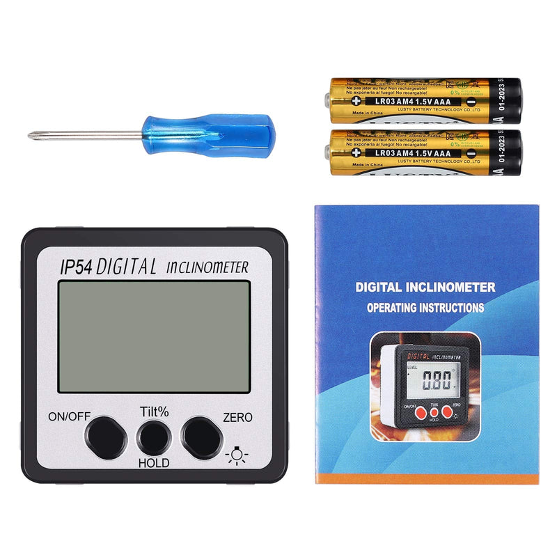 AUTOUTLET Digital Inclinometer Protractor LCD Angle Finder Bevel Box Angle Gauge with Magnetic Base for Woodworking Automotive Maintenance Industry Silver