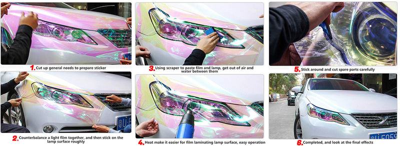 LZLRUN Extra-Wide Headlight Taillight Vinyl Tint Wrap 16 Inch x 60 Inch Roll Self Adhesive Fog Light Film Sheet Sticker Cover (Chameleon Transparent) Chameleon Transparent