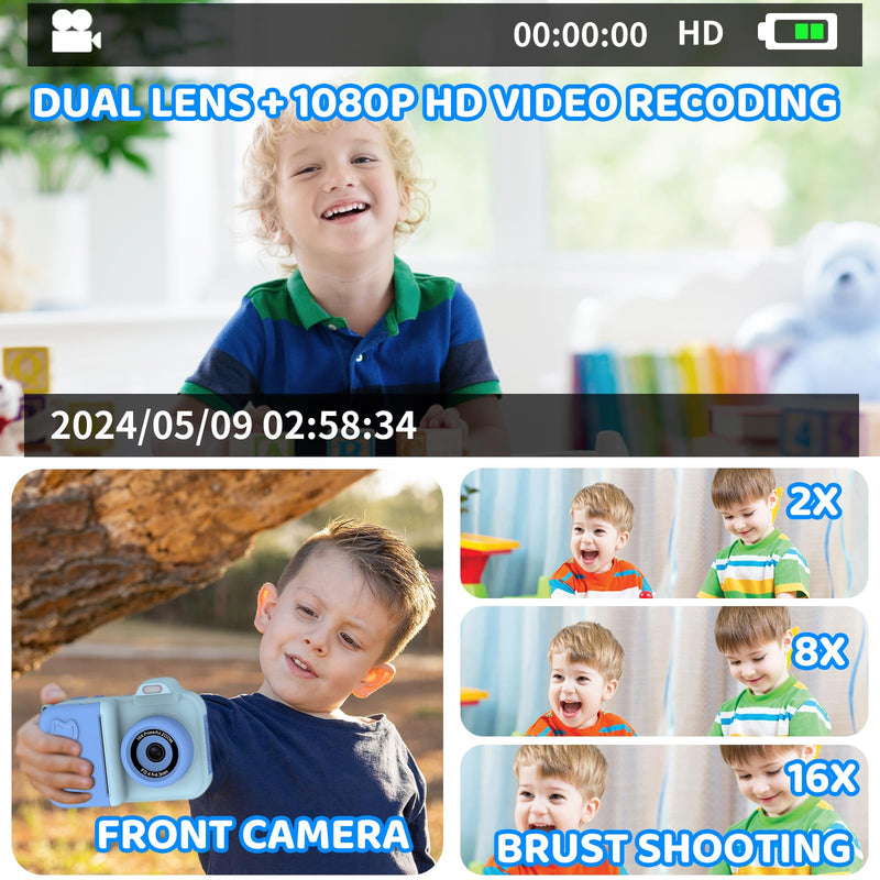 Kids Camera Instant Print,Kids Digital Camera 1080P HD Dual-Lens Selfie,Instant Print Camera with 5 Rolls Paper & 32GB Card,Toddler Camera Christmas Birthday Gifts for Boys Age 3-12 Blue