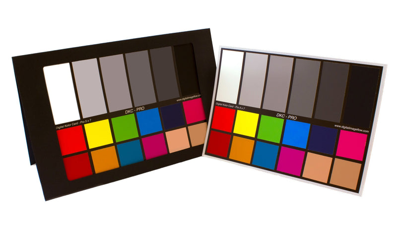 DKC-Pro 5" x 7" Set of 2 White Balance and Color Calibration Charts with 12% and 18% Gray - Pro Quality - Includes Frame Stand and User Guide