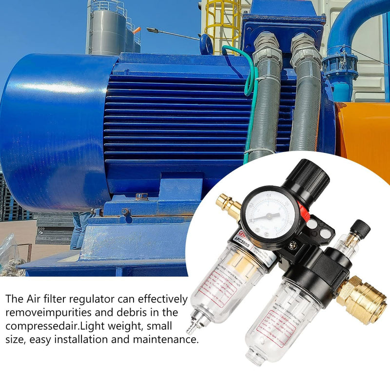 Compressed Air Pressure Regulator Water and Oil Separator Pressure Gauge 1/4 Inch | Integrated pressure gauge, water/oil separator, 1/4 inch connection, precise pressure control, robust and durable