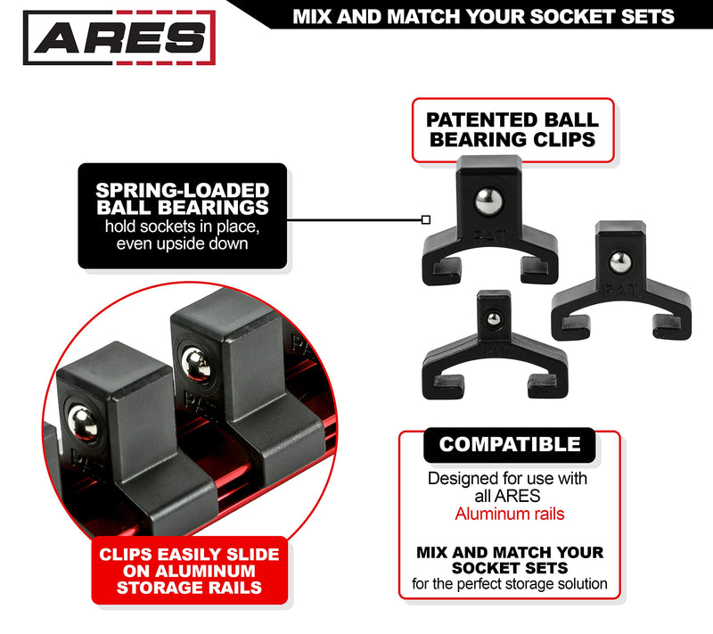 ARES 70087-3-Piece Aluminum Socket Organizer - 1/4-Inch, 3/8-Inch, and 1/2-Inch Drive Rails Hold 48 Sockets and Keep Your Tool Box Organized Multi-Drive Black