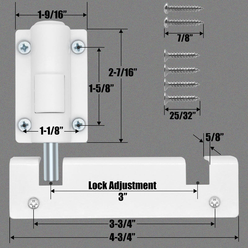 Patio Sliding Glass Door Security Lock/Bolt, Rail-Childproof Safety Window Locks for Any Slide Doors and Windows, Install on The Top Bottom Foot Kick Lock White 2PC 2
