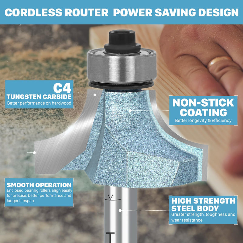 KEENTECH Round Over Router Bit, 1/4" Shank, Edge Forming Router Bit for Wood, Corner Rounding (1/4 Inch Shank , 1-1/2 Inch Diameter , R1/2 Inch Radius) 1/4"(Shank)*3/4"(Depth) -R1/2"(Radius)
