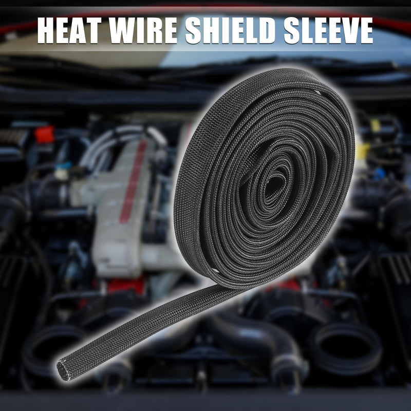 X AUTOHAUX Fiberglass Heat Wire Shield Sleeve Heat High Temp Shield Adjustable Heat Shield 10ft 10mm 3/8" Black for Car Wire Loom Protection 3/8"