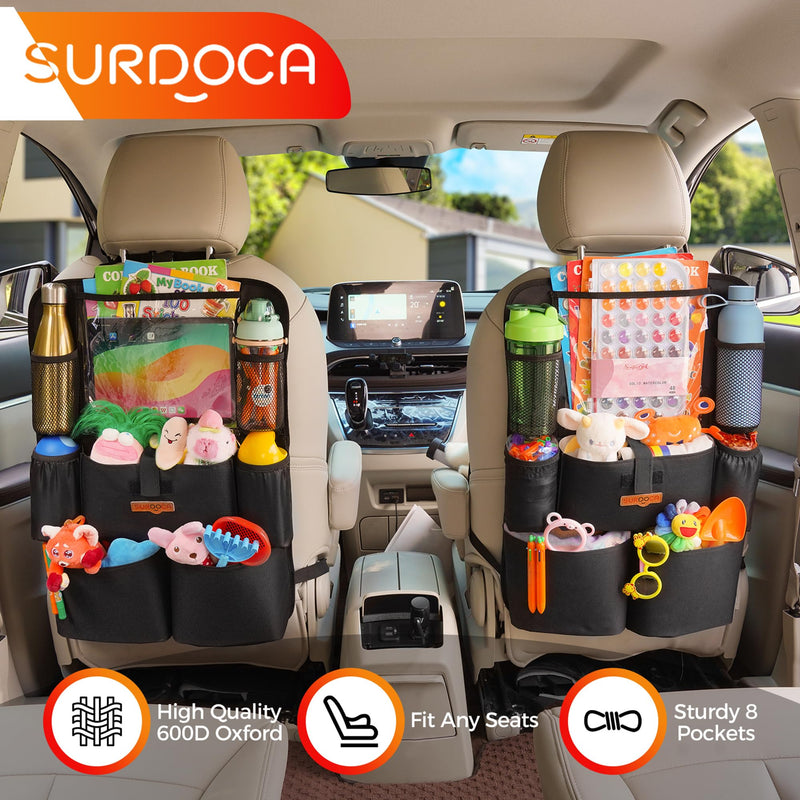 SURDOCA Upgraded Car Organizer with 11-inch Tablet Holder, 8 Pockets, Car Seat Protector for Road Trips - Car Storage and Organizers for Kids 1